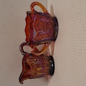 Vintage Imperial Sunset Marigold Carnival Glass Creamer and Opened Sugar Bowl